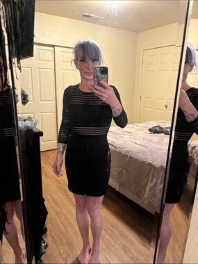 Lulu's Black Sheer-Striped Bodycon Mini Dress